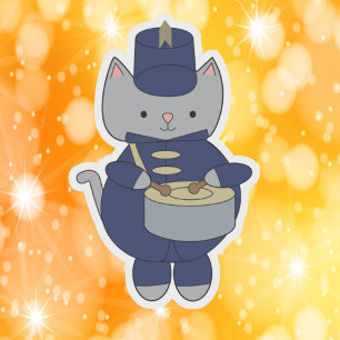 Marching Band Grijze Kat Drum Navy Blauwe Goud Sticker