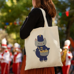 Marching Band Kat Drummer Navy Blauw Goud Tote Bag