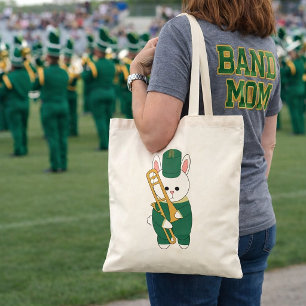 Marching Band Konijn Trombone Speler Groen Goud Tote Bag