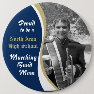 Marching Band Mom met foto blauw goud Ronde Button 6,0 Cm