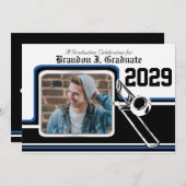 Marching Band Trombone Afstuderen Foto Blauw Kaart (Voorkant / Achterkant)