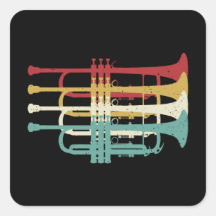Marching Band Trompet Player Retro Design Vierkante Sticker