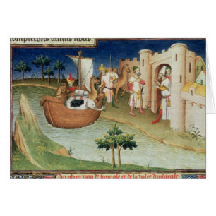 Marco Polo met olifanten en kamelen die aankomen
