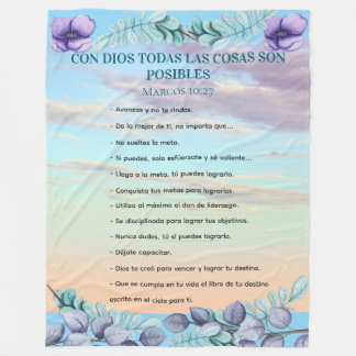 Marcos 10:27 Con Dios Todo Mosible Fondo Azul Lila Fleece Deken