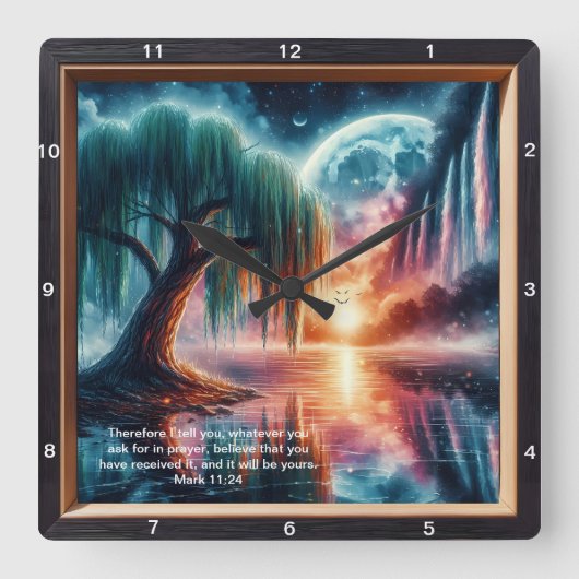 Marcus 11:24 Geloofsbevestiging: aangepaste muurku Vierkante Klok (Voorkant)