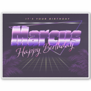 Marcus prénom sticker rétro lilas anniversaire
