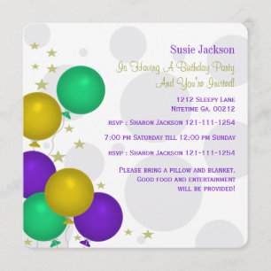 Mardi Gra Colour Balloons Party - Uitnodigingen