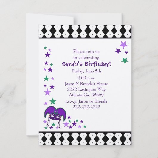 Mardi Gra Thème Anniversaire fête Invitation (Devant)