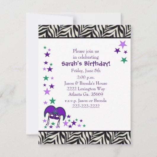 Mardi Gra Thème Anniversaire Invitation (Devant)