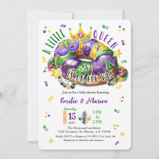 Mardi Gras A little Queen Round Corner Invitation Kaart