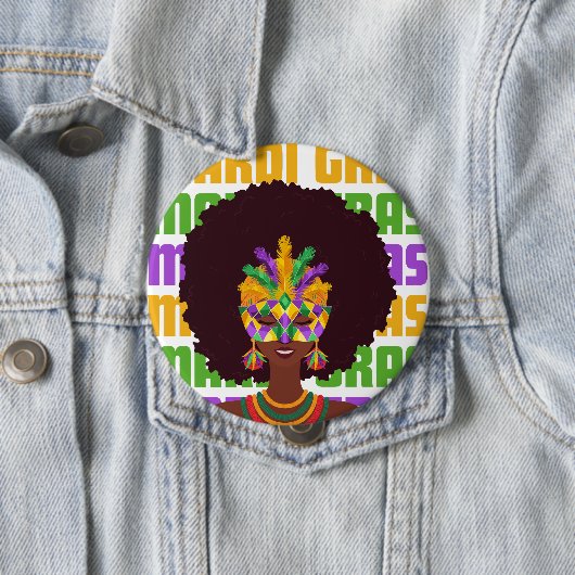MARDI GRAS Afro Queen Ronde Button 4,0 Cm (In situ)