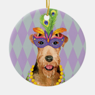 Mardi Gras Airedale Keramisch Ornament