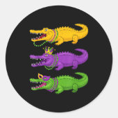 Mardi Gras Aligator Crocodiles Beads Louisiana Wom Ronde Sticker (Voorkant)