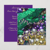 Mardi Gras Alligator Invitations de carte de fête  (Devant / Derrière)