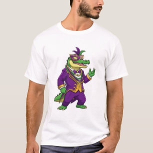 Mardi Gras Alligator King in Paarse Pak en Masker T-shirt