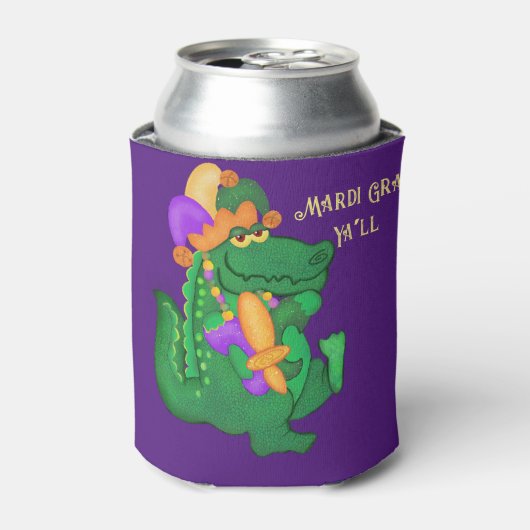 Mardi Gras Alligator met Fleur de lis Blikjeskoeler (Blikje Voorkant)