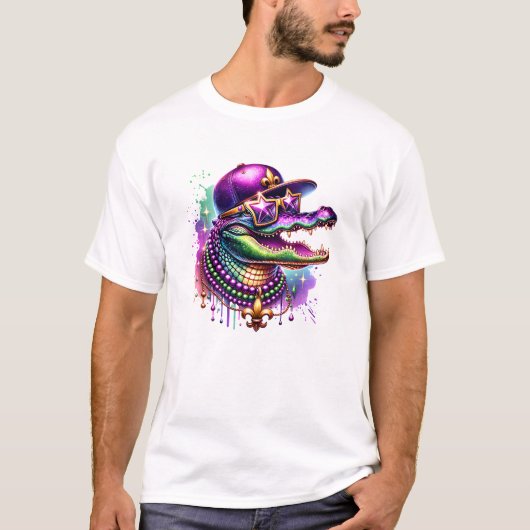 Mardi Gras Alligator Party Vibes T-shirt (Voorkant)