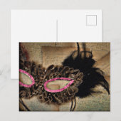 Mardi Gras  Antiek Script Roze bruin masker Briefkaart (Voorkant / Achterkant)