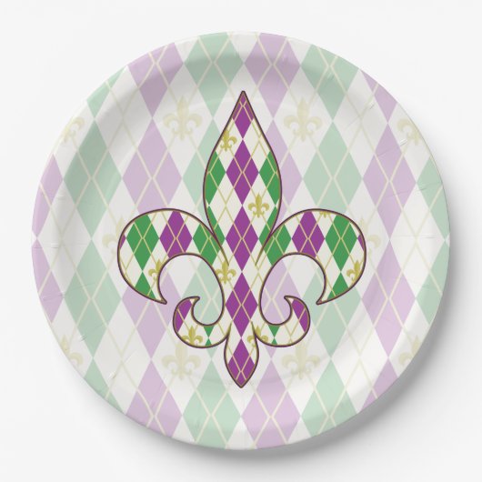 Mardi Gras Argyle Assiette en Papier (Devant)