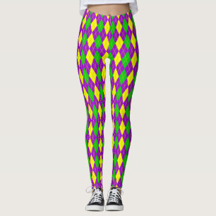 Mardi Gras Argyle Pattern Paars, Gold, Green Leggings