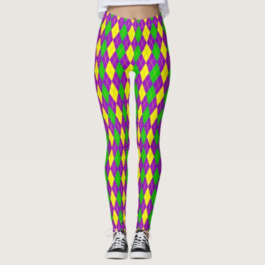 Mardi Gras Argyle Pattern Paars, Gold, Green Leggings (Voorkant)