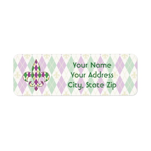 Mardi Gras Argyle Return Address Label (Voorkant)