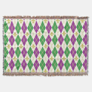 Mardi Gras Argyle Throw Blanket Deken