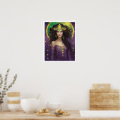Mardi Gras Art Deco Vrouw in Paarse Jurk Poster (Keuken)