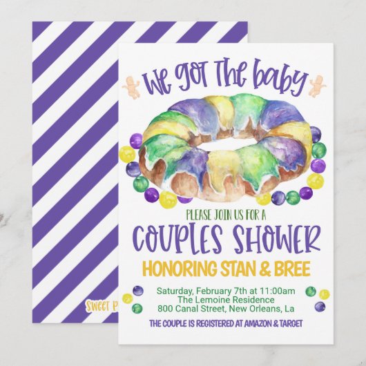 Mardi Gras Baby Couples Douche Uitnodiging (Voorkant / Achterkant)