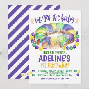 Mardi Gras Baby Eerste Verjaardagsuitnodiging Kaart