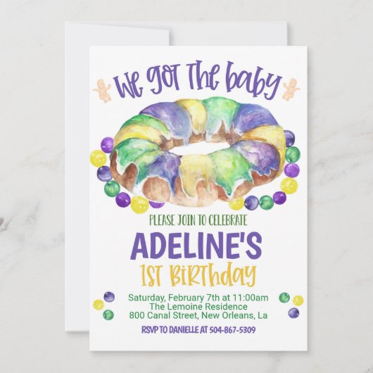 Mardi Gras Baby First Birthday Invitation (Devant)