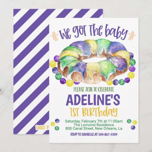 Mardi Gras Baby First Birthday Invitation (Devant / Derrière)