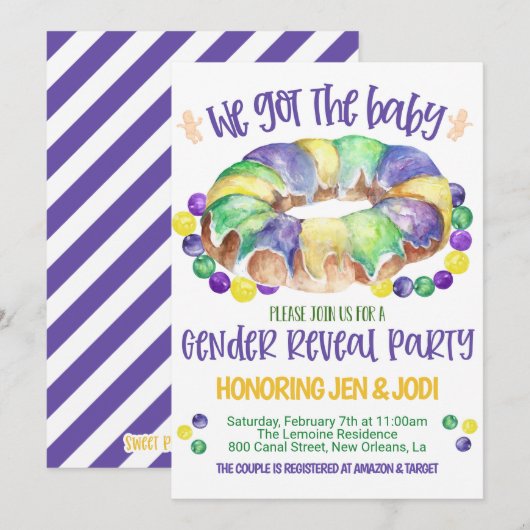 Mardi Gras Baby Genre Reveillez Invitation (Devant / Derrière)