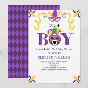 Mardi Gras Baby shower Het is een jongen Kaart