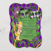 Mardi Gras Baby shower Invitation (Devant / Derrière)