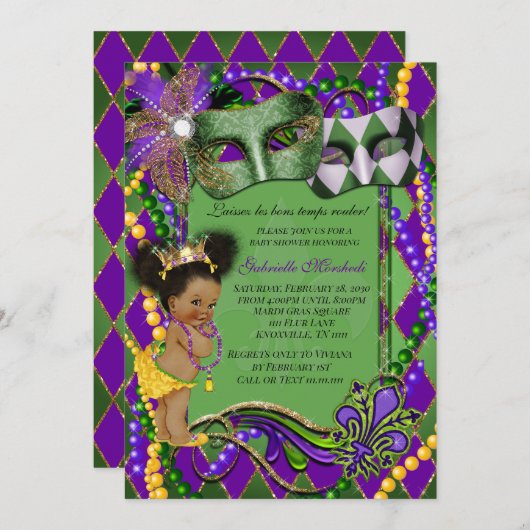 Mardi Gras Baby shower Invitation (Devant / Derrière)