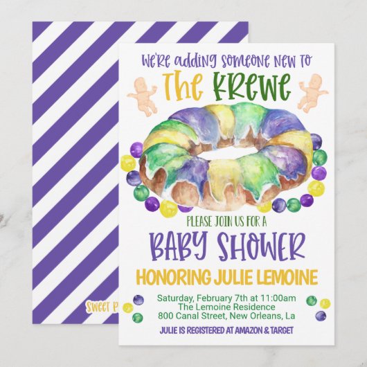 Mardi Gras Baby shower Invitation (Devant / Derrière)