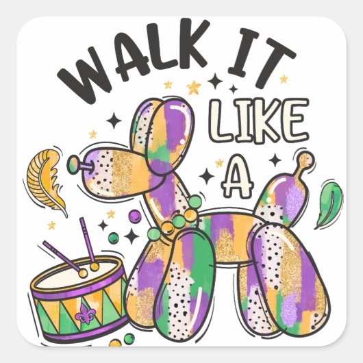 Mardi Gras Balloon Dog Vierkante Sticker (Voorkant)