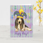 Mardi Gras Basset Hound Kaart (Gele Bloem)