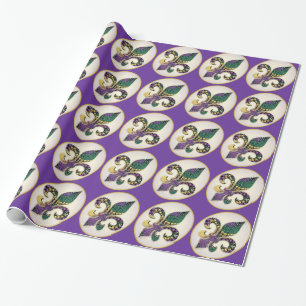 Mardi Gras Bead Fleur de lis Cadeaupapier