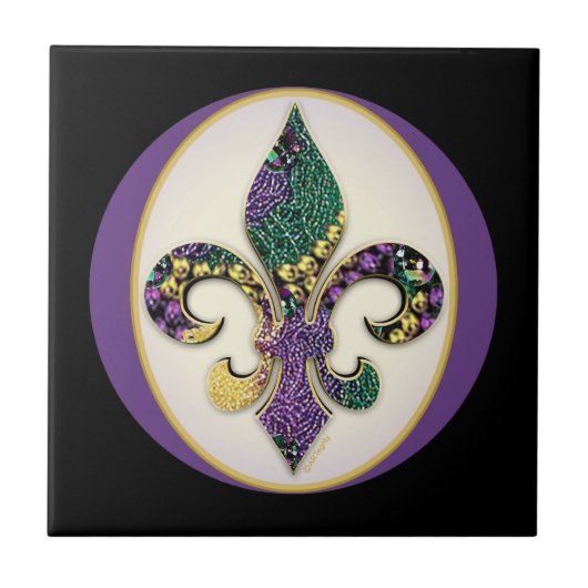 Mardi Gras Bead Fleur de lis Tegeltje (Voorkant)