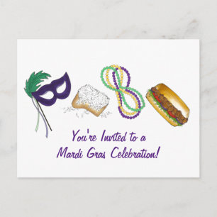 Mardi Gras Beads Beignet Mask Party Invitation Uitnodiging Briefkaart