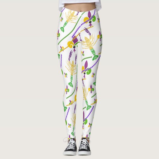 Mardi Gras Beads Fleur De Lis en Crawfish Leggings (Voorkant)