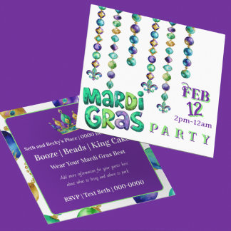 Mardi Gras Beads Party Kaart