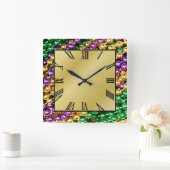 Mardi Gras Beads Vierkante Klok (Huis)