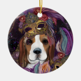 MARDI GRAS BEAGLE KERAMISCH ORNAMENT