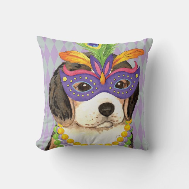 Mardi Gras Beagle Kussen (Voorkant)