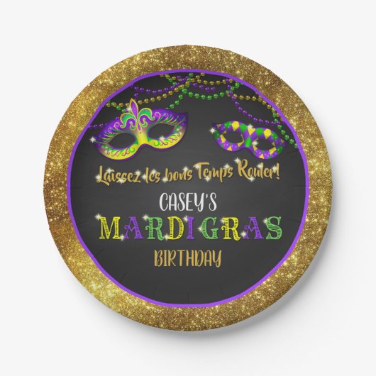 Mardi Gras Birthday (goud) Papieren Bordje (Voorkant)