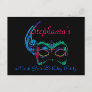 "Mardi Gras Birthday" - Masker in Blauw/Groen [a] Briefkaart