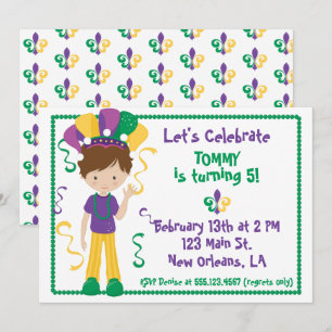 Mardi Gras Birthday Party Invision for Boy Kaart